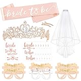 Rose Gold Bachelorette Party Decorations Kit, Konsait Bridal Shower Favor Supplies Gift Hen Party Bachelorette Accessories| Metal Rhinestone Tiara | Bride to Be Sash | Veil | Metallic Team Bride Flash Tattoos