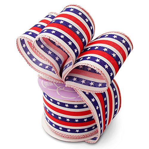 Stars and Stripes Patriotic Ribbon - 2 1/2" x 10 Yards, American Flag Wired Ribbon, Veteran's Day, DIY Crafts, USA, Election Day, USA Decorations, 4th of July, Memorial Day