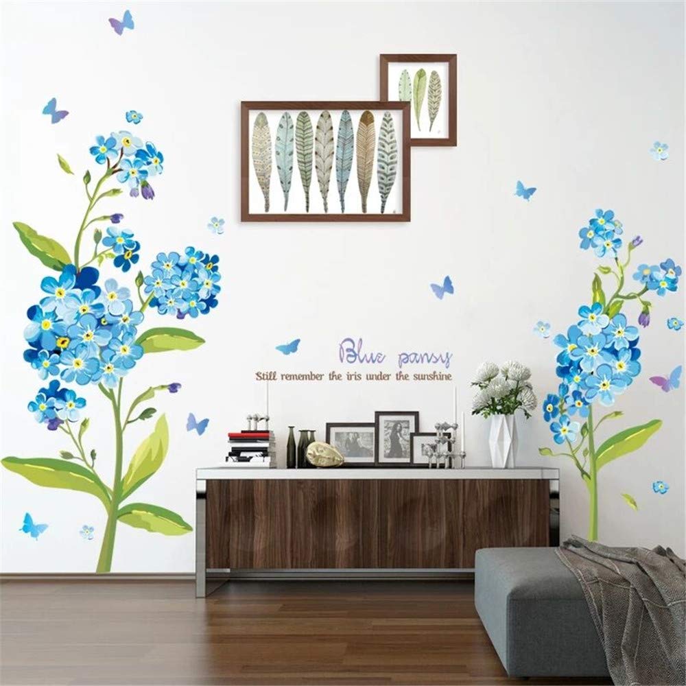 DERUN TRADING Wall Sticker Flowers Wall Decals Floral Stickers Floral Wall Decor DIY Butterfly Flower Art Decor Murals for Living Room TV Background Kids Gilrs Room