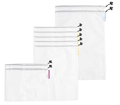 Premium Reusable Mesh Produce Bags with Drawstring | Set of 9 | Multi-Usage Bags | Drawstring and Tare Weight on Color Tag Label | 3 Sizes Small Medium Large (1 Set (9 pcs))