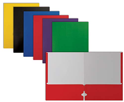 Book Cover Letter Size Paper Portfolios by Better Office Products, Case of 100, Assorted Primary Colors, (Assorted, 2 Pocket Paper Folders)