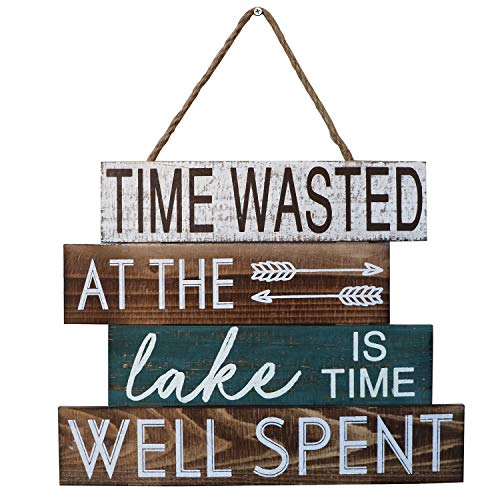 Barnyard Designs Time Wasted at The Lake is Time Well Spent Wooden Sign Rustic Vintage Primitive Lake House Home Decor Sign 15â€ x 12â€