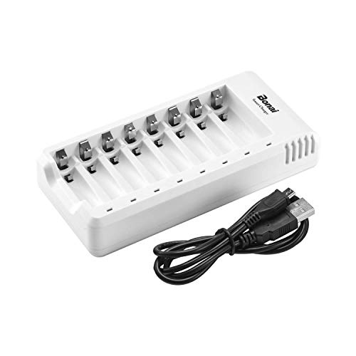 BONAI 8 Bay Battery Charger for AA AAA Ni-MH Ni-CD Rechargeable Batteries with USB Port 8 LEDs
