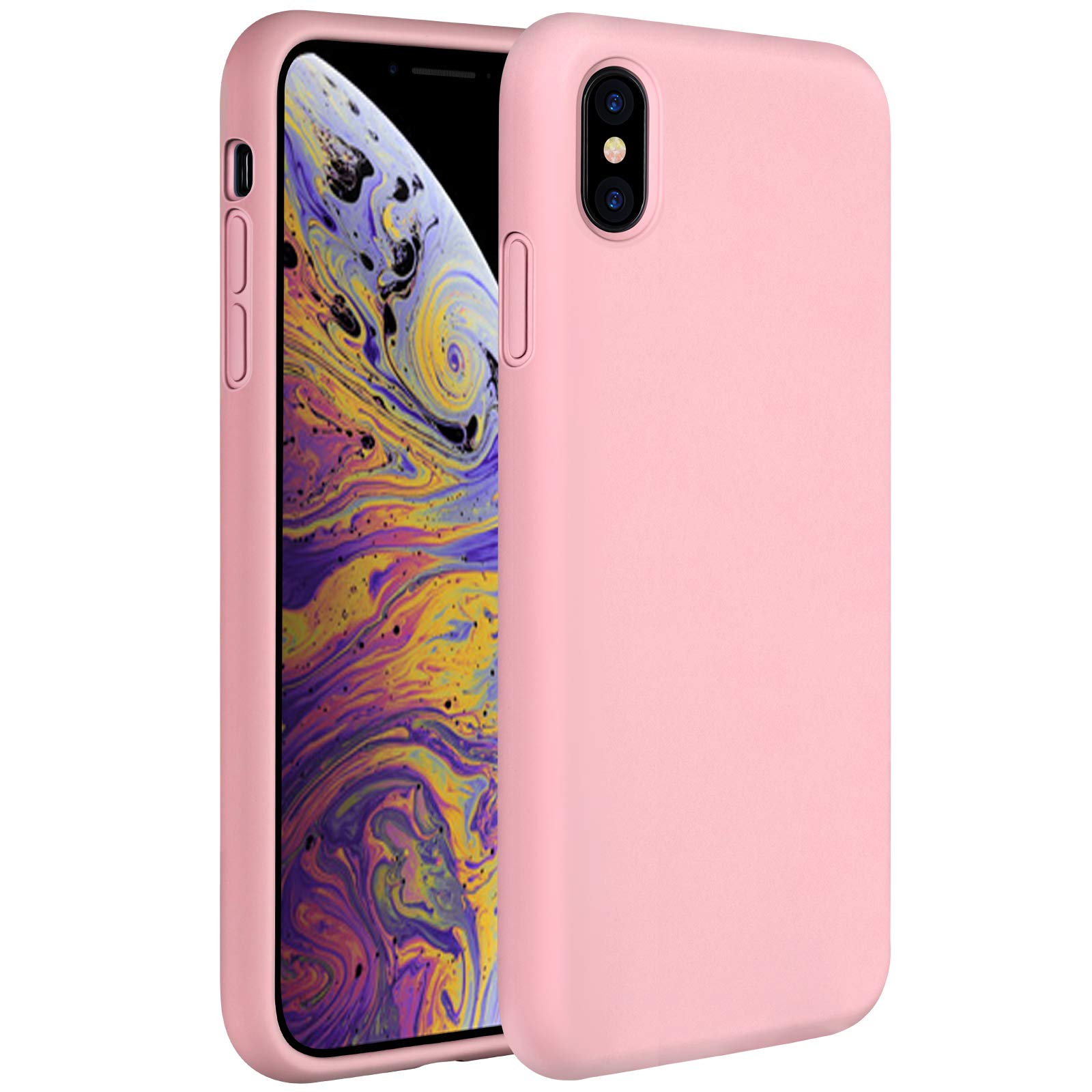 Book Cover Miracase Liquid Silicone Case Compatible with iPhone Xs Max 6.5 inch (2018), Gel Rubber Full Body Protection Shockproof Cover Case Drop Protection Case Pink