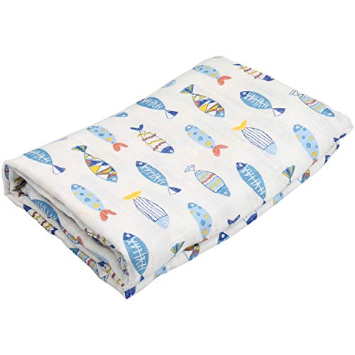 Swaddle Blankets for Baby,100% Cotton Muslin 47 x 47 inch Baby Blankets Cloth Diapers for Wrapping and Swaddling Infants (Colorful Fish)