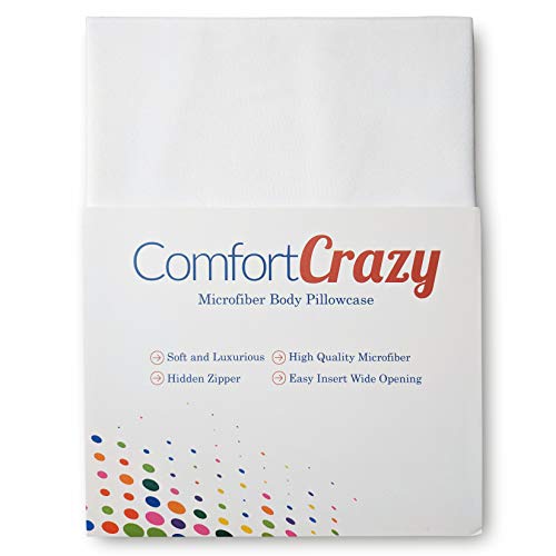Book Cover Comfort Crazy Microfiber Body Pillow Cover - Hidden Zipper Enclosure. Wide Pillowcase Opening. Soft. Durable, Long Lasting Construction. White