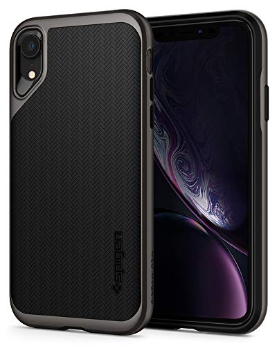 Spigen [Neo Hybrid] iPhone Xr Case 6.1 inch with Flexible Herringbone Pattern Protection and Reinforced Hard Bumper Frame for iPhone Xr (2018) 6.1 inch - Gunmetal