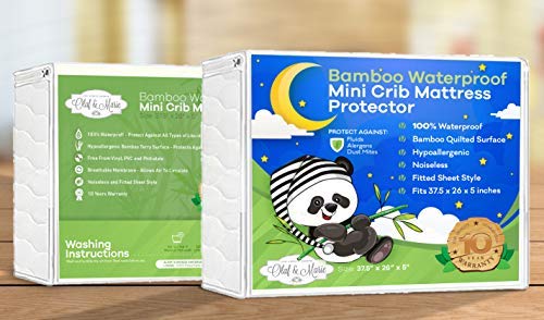 Waterproof Bamboo Soft Quilted Mattress Protector Fits Mini Portable, Foldable Travel Mattresses Hypoallergenic Absorbs Leaks and Spills Protecting Your Mattress from Damage