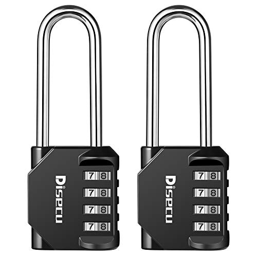 Disecu 4 Digit Combination Lock 2.5 Inch Long Shackle and Outdoor Waterproof Resettable Padlock for Gym Locker, Hasp Cabinet, Gate, Fence, Toolbox (Black,Pack of 2)