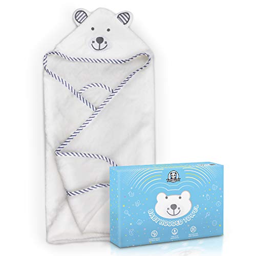 Serviette à capuchon pour bébé, Loori Serviette de Bain Bébé - Serviette 100% Fibre de Bambou pour les Enfants - 90 cm * 90 cm - Nouveau-nés ou Nourrissons Garçons et Filles (Ours)