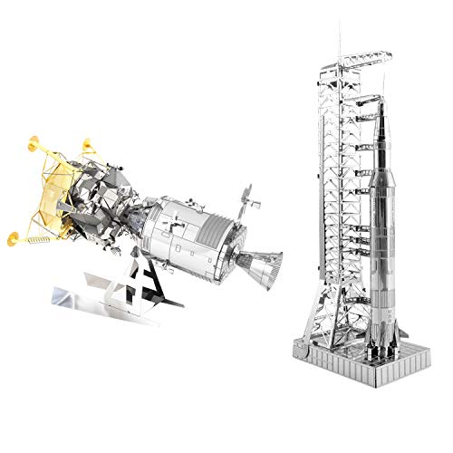 Book Cover Fascinations Metal Earth 3D Metal Model Kits Set of 2 - Apollo CSM with LM and Apollo Saturn V with Gantry
