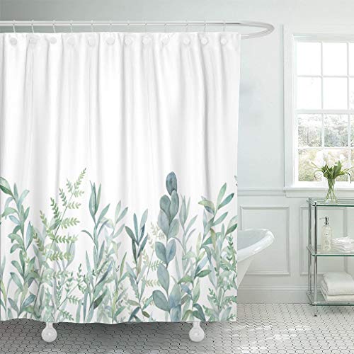 Book Cover Emvency Fabric Shower Curtain Curtains with Hooks Green Eucalyptus Watercolor Floral Pattern Botanical Artistic Border Botany Bouquet Branch Christmas Clip 72