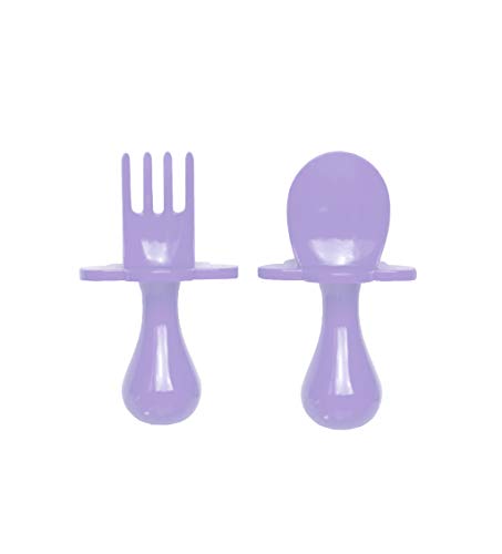Book Cover grabease First Training Self Feed Baby Utensils - Anti-Choke, BPA-Free Baby Spoon and Fork Toddler Utensils with Pouch Set - Toddler Silverware for Baby Led Weaning Ages 6 Months+, Lavender