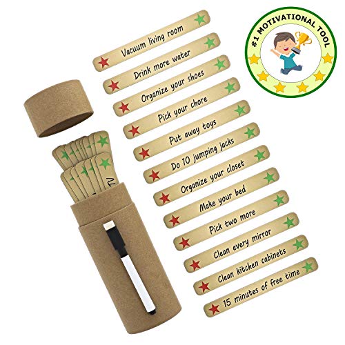 Book Cover Magnetic Chore Toys for Kids / Toddlers Behavior - Rewards Responsibility - 36 Sticks (Including 6 Blank Dry Erase Sticks) and 1 Marker - Simpler Than Reward Chart - Makes Great Craft!
