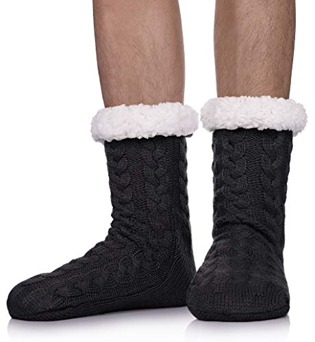 SDBING Mens Super Soft Warm Cozy Fuzzy Fleece-lined Winter With Grips Slipper Socks