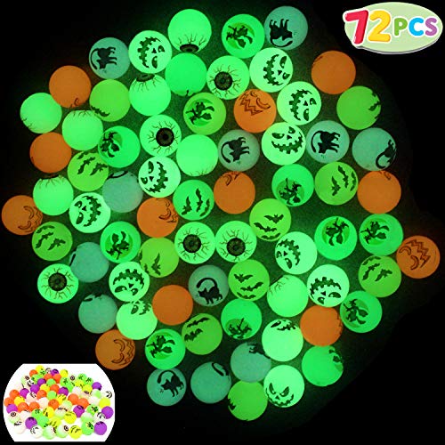 JOYIN 72 Glow in The Dark Bouncing Balls 1.25â€ | 6 Halloween Theme Designs | for Halloween Bouncy Party Favor Supplies, School Classroom Game Rewards, Trick or Treating Goodie Giveaways