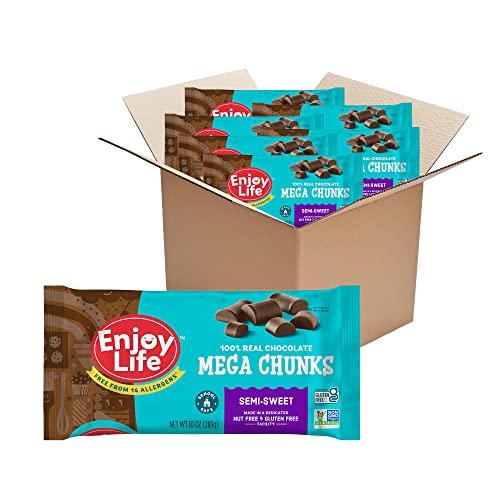 Enjoy Life Baking Chocolate Semi-Sweet Mega Chunks, Dairy Free Chocolate Chips, Soy Free, Nut Free, Non GMO, Gluten Free, Vegan Chocolate Chips, 6 Bags (10 oz) Bulk Chocolate