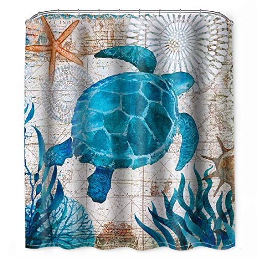 Book Cover Urijk Sea Turtle Shower Curtain, Mildew Resistant Waterproof Polyester Fabric 3D Print Shower Curtain, Mould Proof Anti-Bacterial Bath Curtain with Hooks Bathroom Accessories, 180 x 180 cm