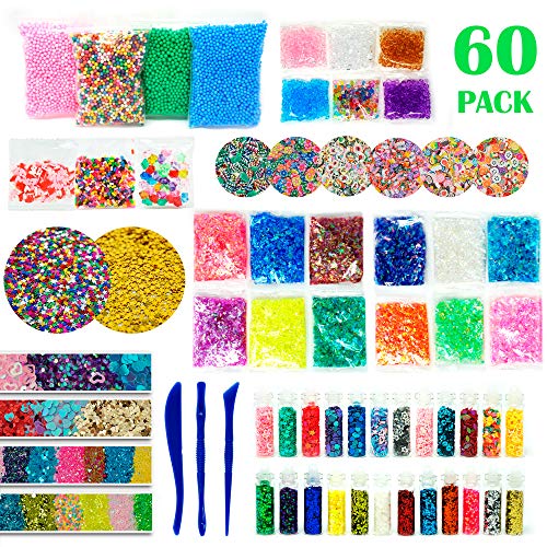 Book Cover RockTown Toys Slime Supplies Kit Stuff - 60 PCS Foam Beads & Balls, Glitter, Fruit Slices, | Add Ins for Slime & Floam | Supply Kit for Slime Parties | Fun & Educational for Boys & Girls