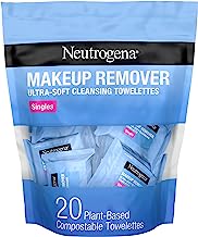 Neutrogena Makeup Remover Facial Cleansing Towelette Singles, Daily Face Wipes Remove Dirt, Oil, Makeup & Waterproof Mascara, Gentle, Individually Wrapped, 100% Plant-Based Fibers, 20 ct 20 Count (Pack of 1)