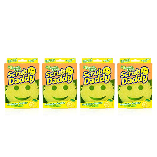 Scrub Daddy Lemon Fresh Scrubber - FlexTexture Sponge, Soft in Warm Water, Firm in Cold, Deep Cleaning, Dishwasher Safe, Multiuse, Scratch Free, Odor Resistant, Functional, Ergonomic, 4pk