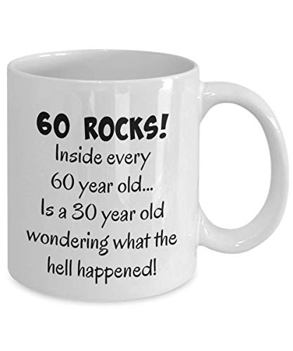 Happy 60 Year Old 1958 60E anniversaire Mug cadeau pour femme ou Homme, idéal pour Noël, la fête des mères ou cadeau de fête des pères, blancs de 311,8 gram Mug à café en céramique, tasse à thé
