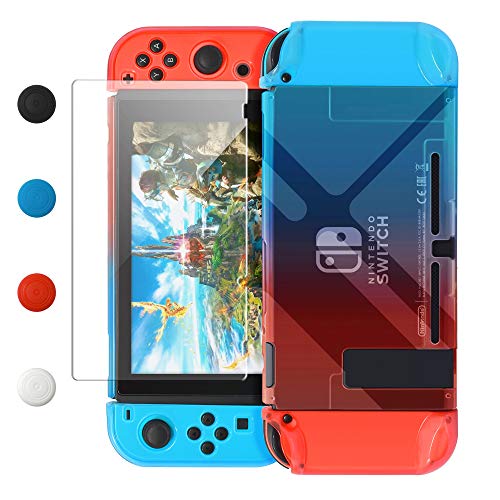 Dockable Case Compatible with Nintendo Switch, FYOUNG Protective Accessories Cover Case Compatible with Nintendo Switch and Nintendo Switch Joy-Con with Thumbstick Caps- Blue Red