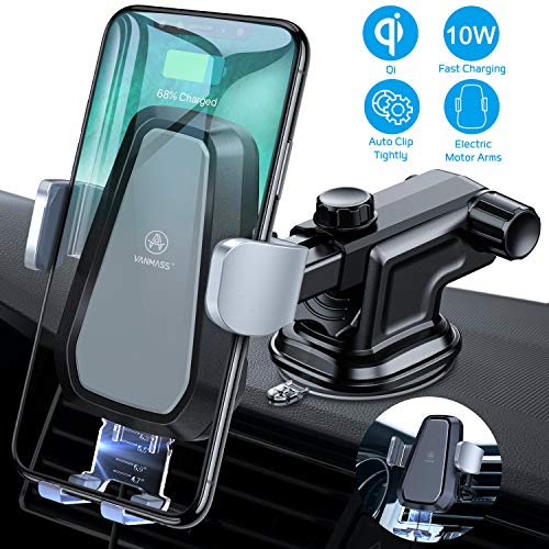 Book Cover VANMASS Wireless Car Charger Mount, Automatic Clamping Qi 10W 7.5W Fast Charging 5W Car Mount, Windshield Dashboard Air Vent Phone Holder Compatible with iPhone Xs Max XR 8, Samsung S10 S9 S8 Note 9
