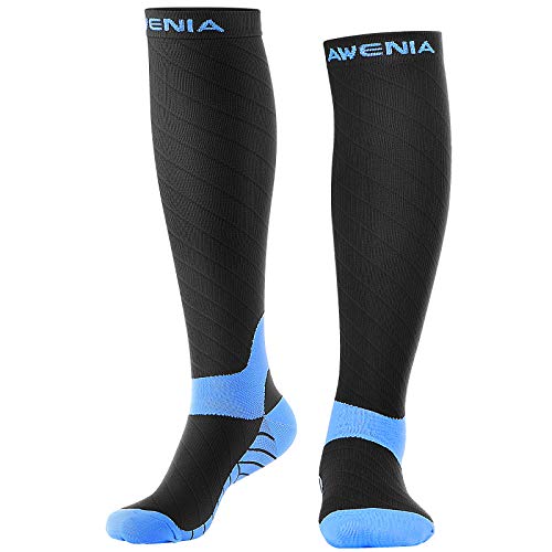 Awenia Compression Socks Women & Men 15-20mmHg Best Medical,Nursing,Hiking,Travel & Flight Socks-Running & Fitness, Blue, L/XL