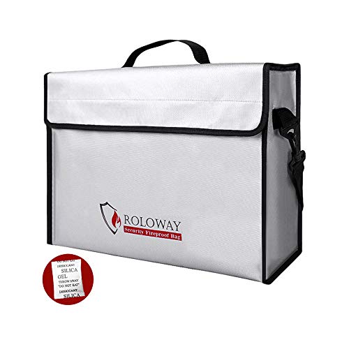 ROLOWAY Fireproof Document & Money Bags, Large Fireproof & Water Resistant Bag (15 x 12 x 5 inches), Fireproof Folder Safe Bag for Cash, Valuables & Passport, with Silicone Coating & Zipper Closure