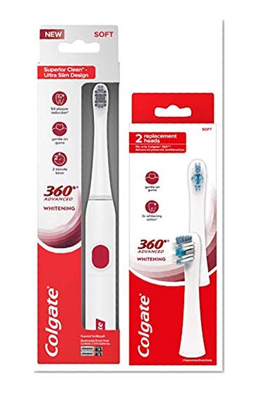 Colgate 360 Advanced Whitening Battery Powered Toothbrush with Replacement Heads