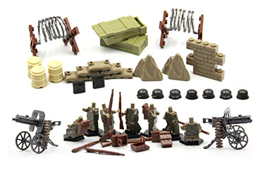 MAGMABRICK Armes Ensemble, Bunker, Armes boxs, Fils de Fer barbelé, Bagpacks de Soldat Allemand Force spéciale dans la Seconde Guerre Mondiale pour Personnaliser Lego Figurine