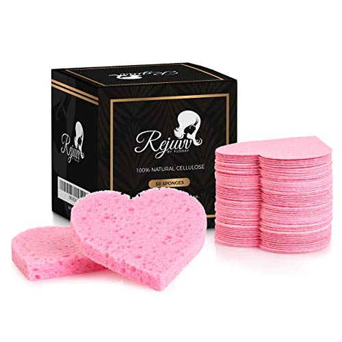 Facial Sponges Compressed Natural Cellulose Sponge for Face Cleansing Exfoliating and makeup removal, Professional use Deep clean (50 count) - Rejuvv by Fushay