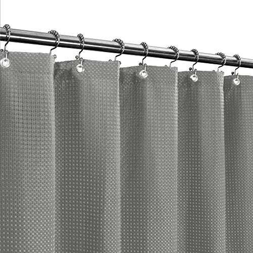 Stall Shower Curtain Fabric 48 x 72 inch, Waffle Weave, Hotel Luxury Spa, 230 GSM Heavy Duty, Water Repellent, Machine Washable, Gray Pique Pattern Decorative Bathroom Curtain