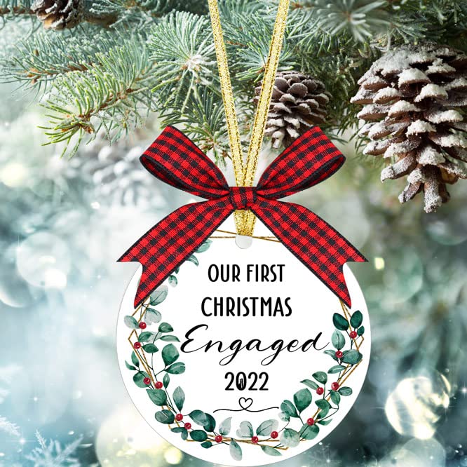 Book Cover Christmas Ornament Our First Christmas Engaged Ornament 2022 - Engaged Christmas Ornament 2022 Engagement Gifts for Couples, 1st First Christmas Together Ornament Decoration Engagement Gifts for Women