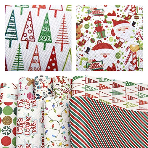 David accessories Christmas Snowflake Printed Leather Sheets Fabric Canvas Back 9Pcs 8" x 13" (20cm x 34cm) for Making Bags Crafting DIY Sewing Festival Decor (Christmas Pattern B)