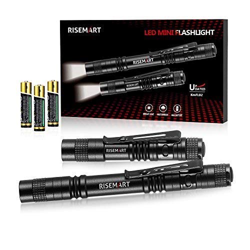 RISEMART Small Flashlight, Pocket-Sized Pen Flashlights with Keychains and (3 AAA Batteries Included) Water Resistant Portable Handheld Mini Pen Light for Inspection, Outdoor, Repair
