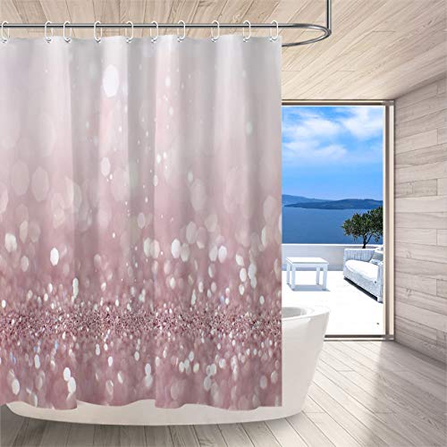 Book Cover LB Pink Glitter Shower Curtains,Perfect Color Scheme for Bling Party Decorations 72x72 Inch Waterproof Fabric Glam Girly Shower Curtains for Bathroom,Rose Gold