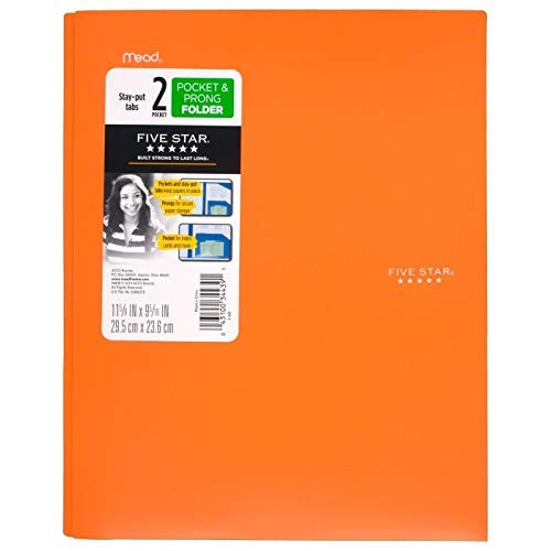 Plastic Folder with 3 Prongs 2 Pockets, Size 11.62 '' X 9.5'' Sheet Capacity 150 (Orange)