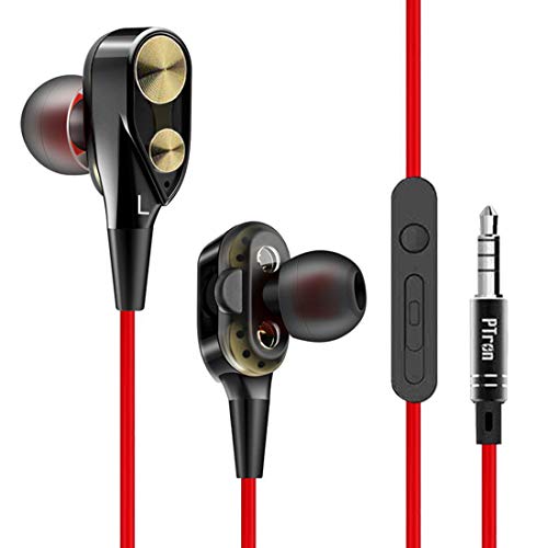 PTron Boom 2 Wired in-Ear Stereo Sports Noise Cancelling Earphones 3.5mm Jack All Smartphones (Black, Red, Dual Driver, Mic, Volume Control)