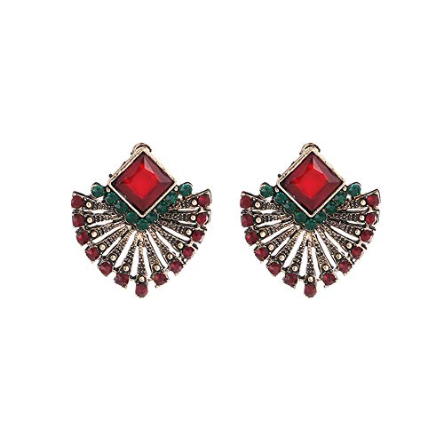 Blackzone Lovely Girl Daily Makeup Women Vintage Ethnic Style Rhinestone Earrings Fan-Shaped Bohemian Ear Stud Gift
