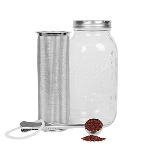 Book Cover Cold Brew Coffee Maker Filter for 2Quart/64ounce Wide Mouth Mason Jar-Iced Coffee&Tea&Fruit Maker-Food-grade 304 Stainless Steel coffee Filter-Free silicone seal gasket&Coffee Scoop.(Jar NOT Included)