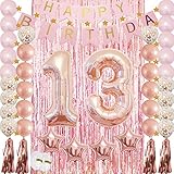 Sweet Rose Gold 13th Birthday Decorations for Girls,13 Year Old Daughter Balloons-Rose Gold Confetti Latex Balloon-Pink Happy Birthday Banner as Birthday Party Supplies Photo Props,Gift
