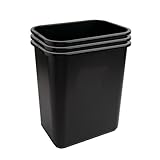 Highmark™ Rectangular Plastic Wastebasket, 6.5 Gallons, 15"H x 10"W x 14-1/4"D, Black, Pack Of 3