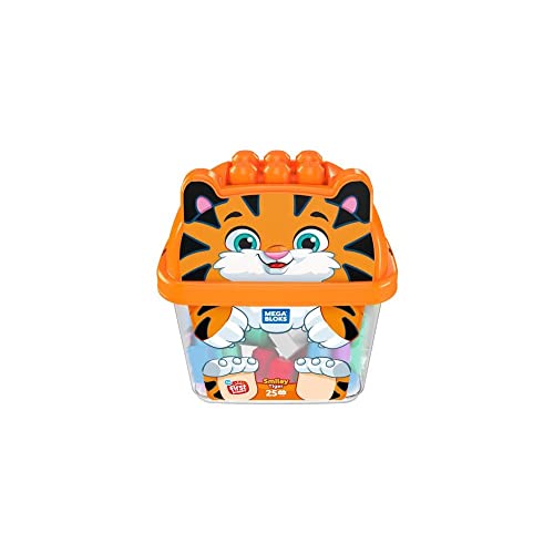 Mega Bloks First Builders Smiley Tiger with Big Building Blocks, Building Toys for Toddlers (25 Pieces)