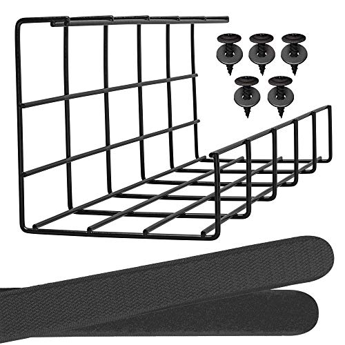 Under Desk Cable Management Tray - Under Desk Cable Organizer for Wire Management. Super Sturdy Desk Cable Tray. Perfect Standing Desk Cable Management Rack (Black Wire Tray - Single 16'')