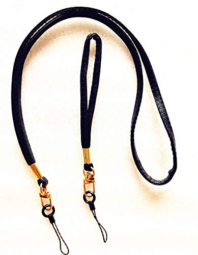 2 Pack PU Leather Neck Lanyard Keychain Holder & Wrist Lanyards Hand Straps (Black)