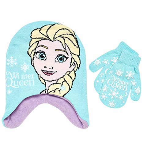 Book Cover Disney Girls’ Winter Set: Ear Flap Beanie Hat, Gloves or Mittens: Elsa, Anna, Princess (Age: 2-7), Size Age 2-4, Frozen Elsa