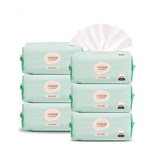 Book Cover Dry Baby Wipes Octmami Soft Dry Cotton Wipes Baby Tissue Cotton for Sensitive Skin Portable 6 Packs 600 Count