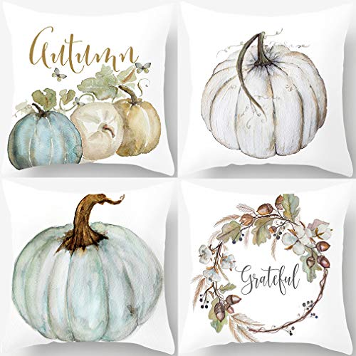 Book Cover PSDWETS Autumn Decorations Pumpkin Pillow Covers Set of 4 Fall Decor Grateful Thanksgiving Throw Pillow Covers Cushion Cover 18 X 18